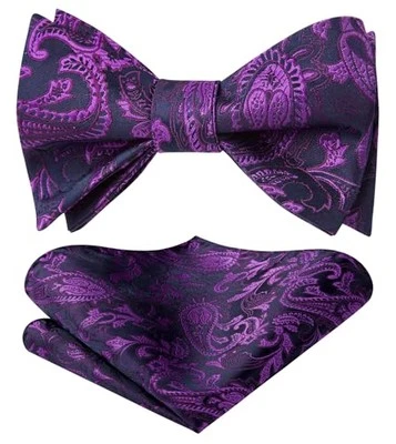 Conjunto de pajaritas de bolsillo tejidas de satén para hombre formales púrpura y azul marino Foto 1 de 4