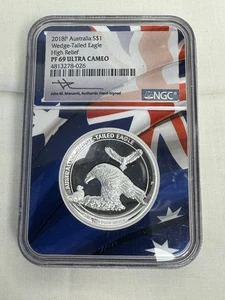 Australia 2018 Silver Wedge Tailed Eagle High Relief Proof 69 Flag Core - Picture 1 of 4