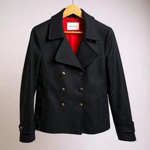 Banana Republic Pea Coat Med Navy Blue Double Breasted Gold Buttons Lined Jacket - Picture 1 of 18