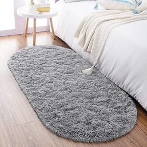 Fluffy Grey Rugs for Bedroom Living Room2.6'X5.3' Oval Throw Rug for Kids Roo... - Picture 1 of 7