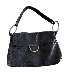 Vintage Alfani Leather Croc Embossed Blue 100% Leather suede lined Bag y2k retro - Picture 1 of 17