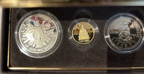 1989 Congress $5 Gold and $1 50c Silver Proof Commemorative Set w/OGP BOX COA Cover