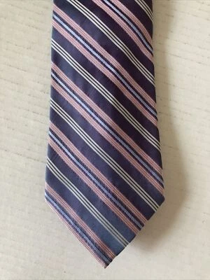 Paul Dione Men's Necktie Tie Silk Purple Pink White Stripe Foto 1 de 4