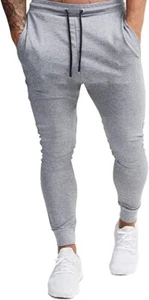 Men's Gym Workout Fitness Jogger Pants Running Sweatpants w/Zipper Pockets Gray - Picture 1 of 4