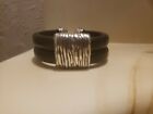  Sterling Silver trims Classic  Double strap Leather Bracelet men small