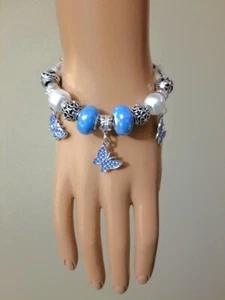 Charm Bracelet European Style in 4 Colors Butterfly Dangle Charms - Picture 1 of 17