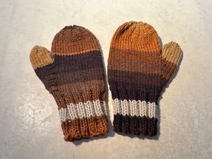 Handmade Shades Of Brown Striped Mittens Sz L Pre-owned  - Picture 1 of 5