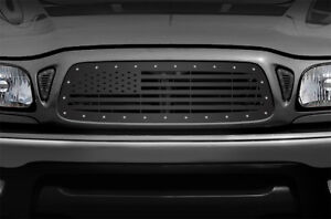 Custom Aftermarket Steel Grille for 2001-2004 Toyota Tacoma AMERICAN FLAG Black