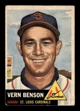 1953 Topps Baseball #205 Vern Benson  RC CREASED  St. Louis Cardinals
