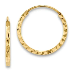 14k 14kt Yellow Gold Diamond-cut Square Tube Endless Hoop Earrings 17 mm - Picture 1 of 2