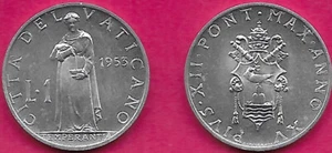 VATICAN CITY 1 LIRA 1953 UNC POPE PIVS XII,TEMPERANCE STANDING POURING LIBATION - Picture 1 of 1
