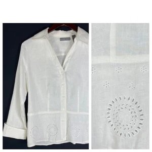 Kate Hill Sz 18 1X 2X Shirt Top Blouse White 100% LINEN Embroidered # - Picture 1 of 6