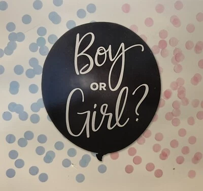Bebé Gender Reveal Globo Jumbo 24 Pulgadas Negro Rosa y Azul Confeti Niño Niña Foto 1 de 4
