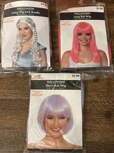 Costume Wig Lot Purple Bob Pink And Platinum Long Hair Halloween Dress Up - Picture 1 of 8