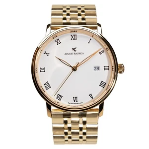 Reloj informal para hombre caja dorada 40 mm esfera blanca correa de cuero italiano analógico suizo - Imagen 1 de 33