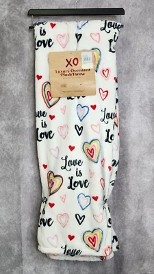 Valentines Day Hearts Rainbow Plush Throw Blanket Love Is Love 50 x 70 Oversized - Image 1 of 4