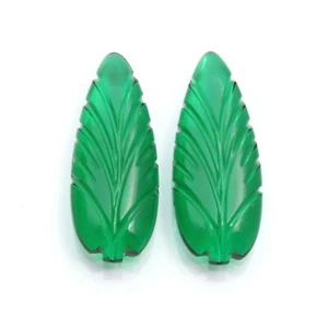 Leaf Carve Green Hydro Quartz Loose Gemstone Cabochon 27 Carat Matching Pair - Picture 1 of 3