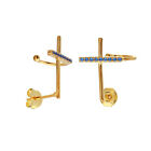 Sterling silver 925 Climbing Cross Earrings Gold Plated Blue CZ Earrings E48