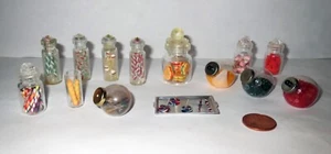Grande lotto casa delle bambole antica ACCESSORIO CARAMELLE MINIATURA collezione IN BARATTOLI VETRO - Foto 1 di 12