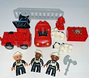 Lego Duplo Fire Lot: Truck Car Dalmatians DogsMini Figures, Fire Hydrant 10 pc  