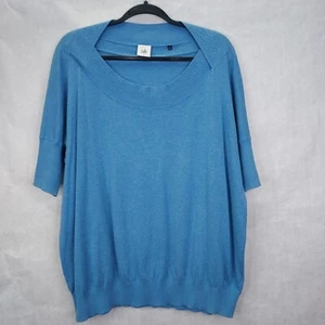 Cabi Lounge Sweater Women's Small Blue Marble Boat Neck Short Sleeve Pullover - Picture 1 of 11