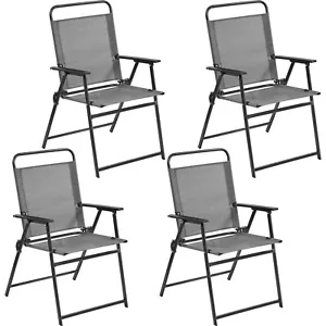 Set of 4 Outdoor Patio Folding Chairs Portable Dining Chairs for Porch Garden - Picture 1 of 6