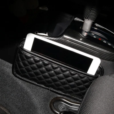 Bolsa de almacenamiento de cuero PU para automóvil soporte de teléfono de bolsillo para respaldo de asiento consola central puerta Foto 1 de 4