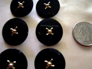 6 NAVY 1″ SHANK BUTTONS W/ DESIGNER GOLD ACCENTS SUBTLE SELF FACETTED EDGE - Picture 1 of 2