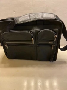 TUMI Black Canvas Leather Shoulder Strap Handle Expandable Laptop Bag - Picture 1 of 16