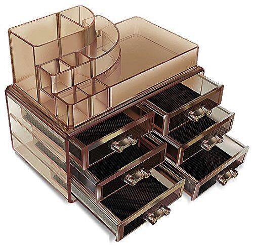 mDesign Caja de maquillaje pequeña con tapa – Organizador de cosméticos  ideal para baño y tocador – Prácticas