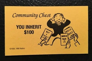 Monopoly 1996 Community Chest Card YOU INHERIT $100 Game Replacement Card - Picture 1 of 3