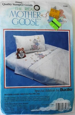 Bucilla Mother Goose Sheet Pillowcase Stamped Cross Stitch Set Sealed - Image 1 of 2