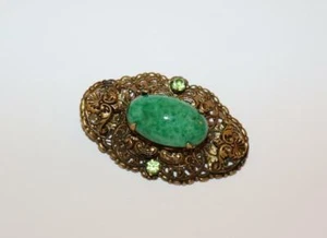Vintage Massive Brooch Stones Czech Glass Metal Gilding Jewelry Pins Womwn Rare - Picture 1 of 7