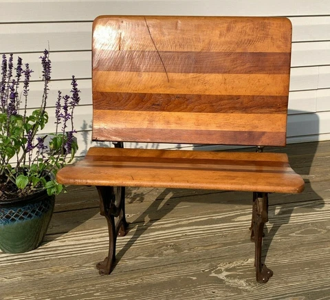 Antique Cast Iron & Wood Folding Student Desk Chair BUFFALO NEW YORK No #4 Cover