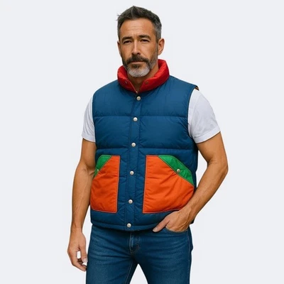 Vintage Reversible Snap Button Puffer Vest Mens M Colorblock Retro Hiking Jacket - Image 1 of 4