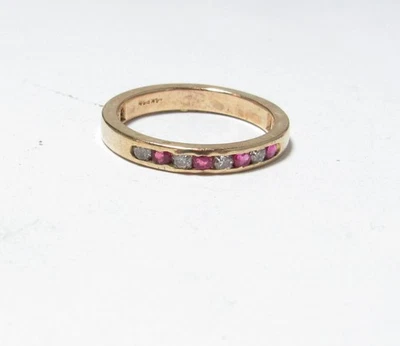 ANILLO/BANDA ORO MACIZO 14K CON RUBÍES Y DIAMANTES NATURALES ROJOS Foto 1 de 4