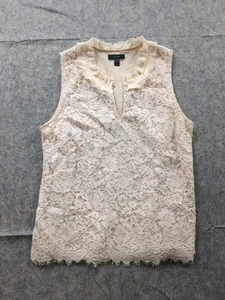 J.Crew Women M Floral Lace Crochet Ruffle Neck Front Keyhole Button Tank Blouse - Picture 1 of 11