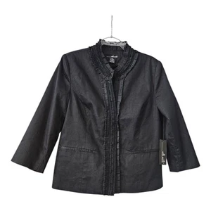 Willi Smith NWT Womens XL Jacket Blazer 3/4 Sleeves Black Ruffle Snap Buttons - Picture 1 of 9