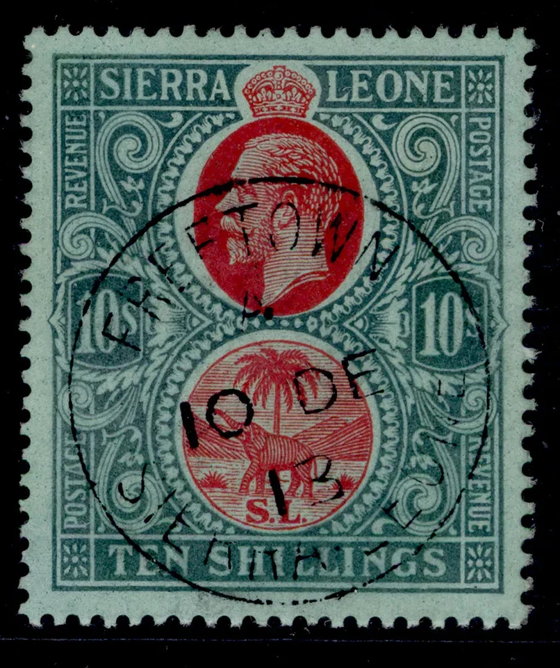 SIERRA LEONE GV SG127a, 10s carmine & blue-green/green, VFU. Cat £225. CDS - Image 1 of 1