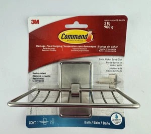 3M Command Bath Soap Dish Holder Satin Nickel Adhesive Holds 2lb No Tools Needed - Picture 1 of 7
