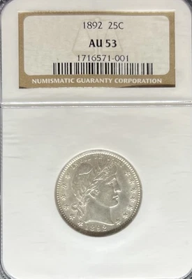 1892 Barber Quarter AU53 NGC (#PA1716571001) - Image 1 of 2