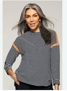T-shirt Lisa Bayne taglia Xl BRIDGER nera bianca blusa a righe bretoni top Lagenlook - Foto 1 di 7