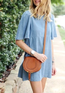 NWT Zara Denim Chambray Flutter Sleeve Dress - Picture 1 of 5