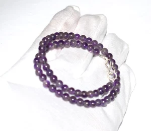Collana uomo donna fatta a mano perle tonde lisce ametista naturale 6 mm 22" - Foto 1 di 16