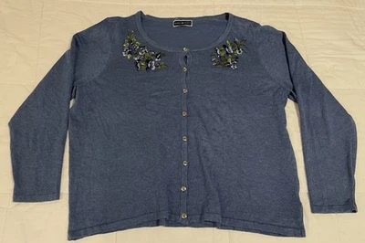 Cárdigan suéter floral Karen Scott para mujer manga larga cuello redondo talla 3XL azul Foto 1 de 4