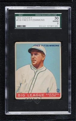 1933 Goudey Big League Chewing Gum R319 Freddie Fitzsimmons SGC 30 Rookie RC - Image 1 of 3