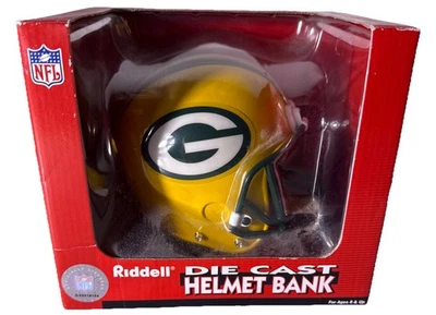 NUEVO EN CAJA MINI CASCO DE FÚTBOL AMERICANO DE METAL FUNDIDO A PRESIÓN GREEN BAY PACKERS NFL RIDDELL BANCO Foto 1 de 4