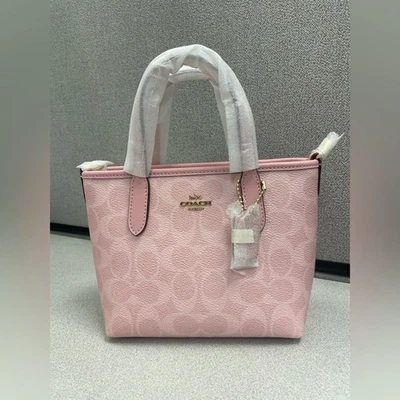 COACH City Mini Tote Bag Signature Canvas CW032 Powder Pink Crossbody Outlet New - Image 1 of 4