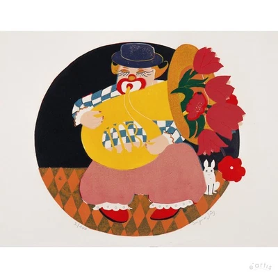 INGRID JÖRG SELTENER LINOLSCHNITT CIRCUS CLOWN BERLINER HANDPRESSE VP: 180€* - Bild 1 von 4