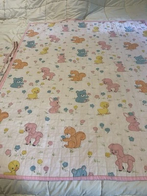 "De colección 2 colchas para bebés hechas a mano Spring Mills bebé animal estampado acolchado a mano 44"" x 53" Foto 1 de 4